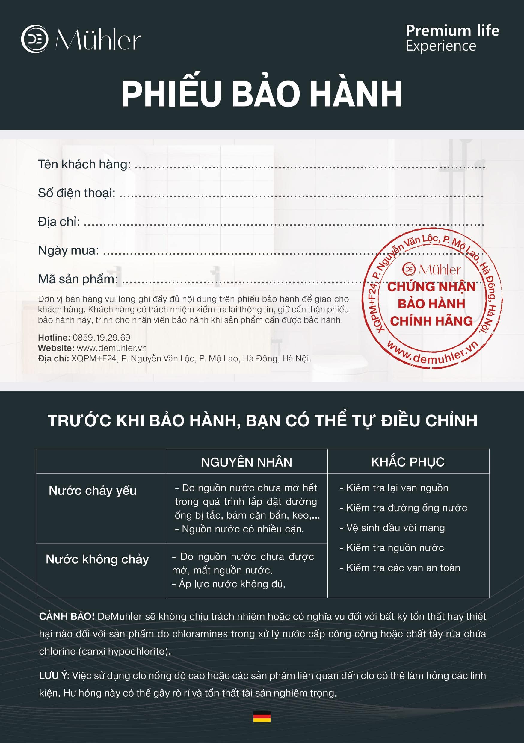 Chính sách bảo hành 1 Chính sách bảo hành DeMuhler